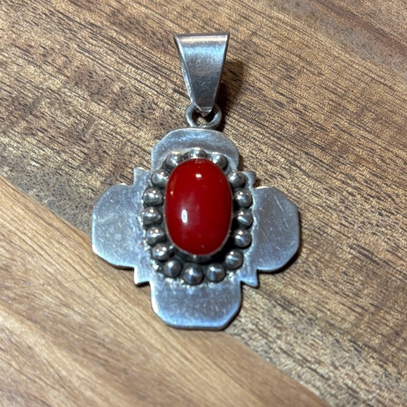 Taxco Jewelry - Taxco sterling silver & red coral pendant